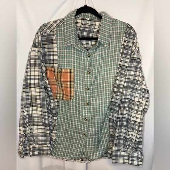 Plaid Button-Up Shirt - Green and Blue - Picture 2 of 5